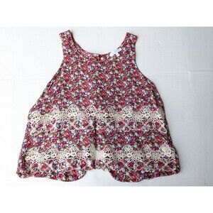 Jun & Ivy Floral Crochet Tank Top W/ Open, Flutter Back Size SZ Medium Crop